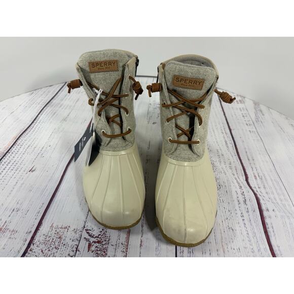Sperry Shoes - Sperry Saltwater Emboss Wool Duck Boots Women Size 12 Cream Waterproof Insulated